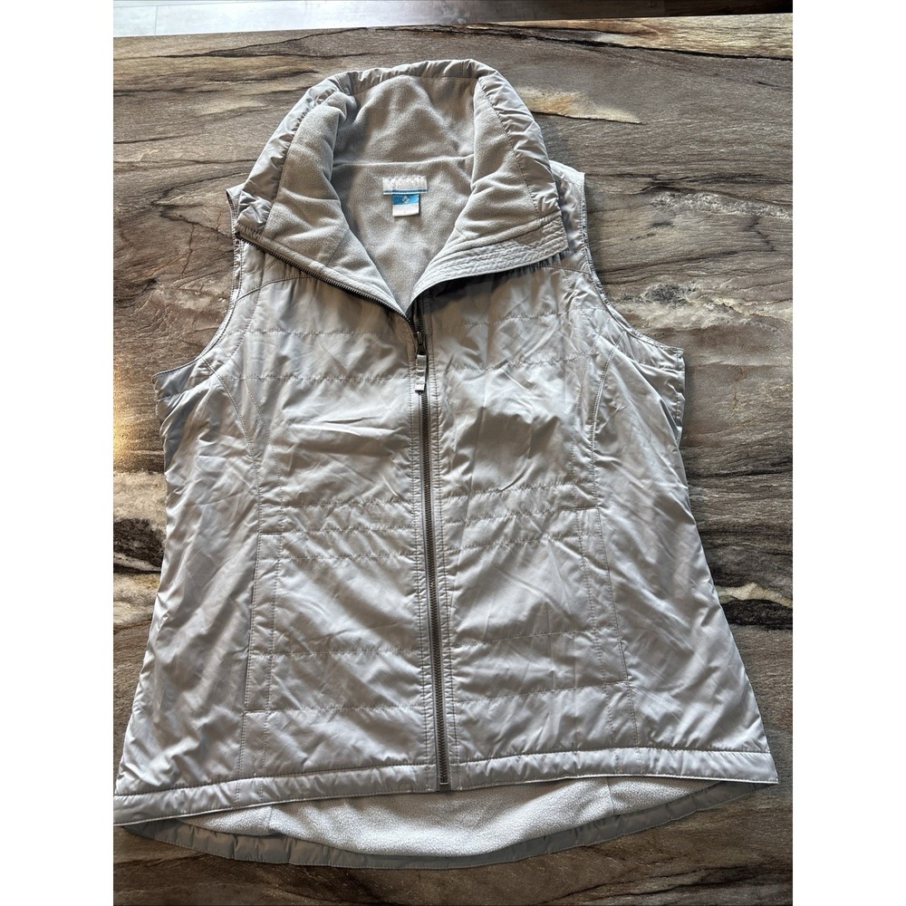 Columbia Womens Shining Light II Insulated Vest Large Gray Full Zip Fleece Lined